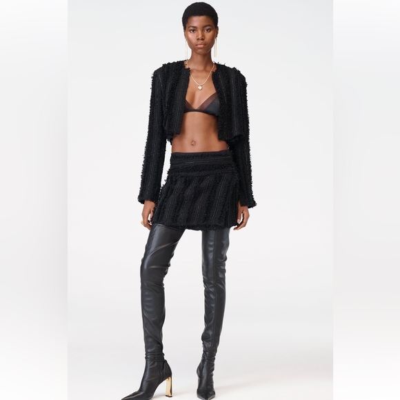 Zara Black Textured fabric High waist Mini Skirt Limited Edition tonal beads NWT - Picture 7 of 16
